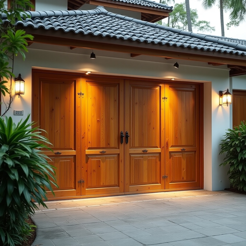 A traditional swing-out garage door